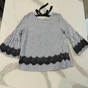 Promesa Striped Bell Sleeve Lace Blouse V Back Women’s Size Large